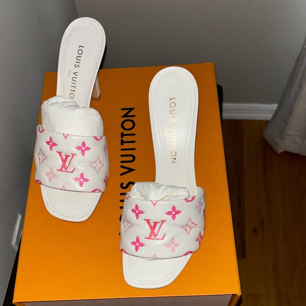Louis Vuitton White and Pink Monogram Sandals